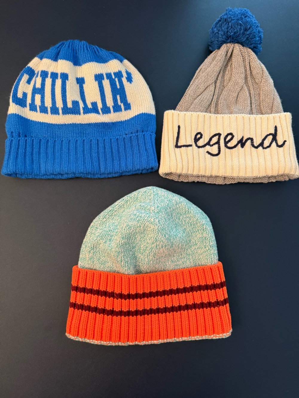 Crewcuts Kids Beanie Hat Trio -Blue, Cream,Tan,Orange, Aqua LIKE NEW! Worn once.